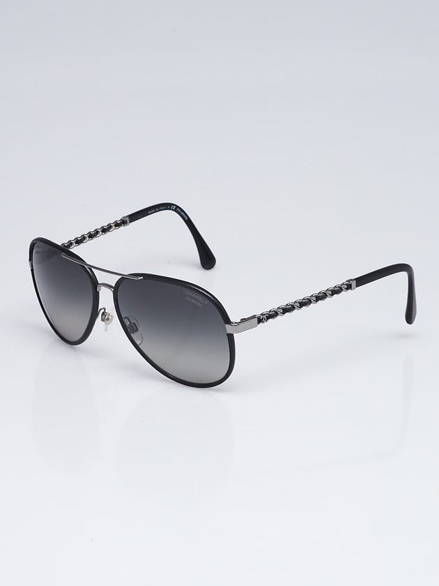 Chanel Black Leather CC Aviator Pilot Winter Sunglasses - 4219