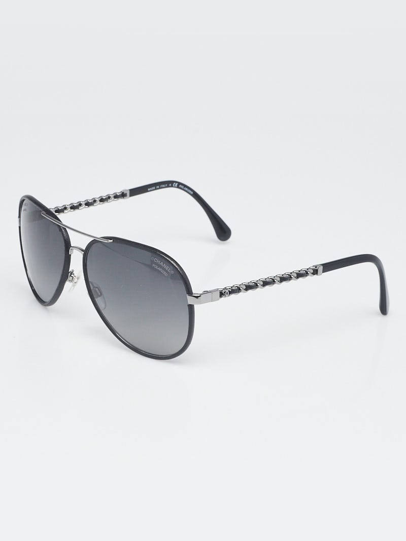 Chanel Black Leather CC Aviator Pilot Winter Sunglasses - 4219 - Yoogi's  Closet