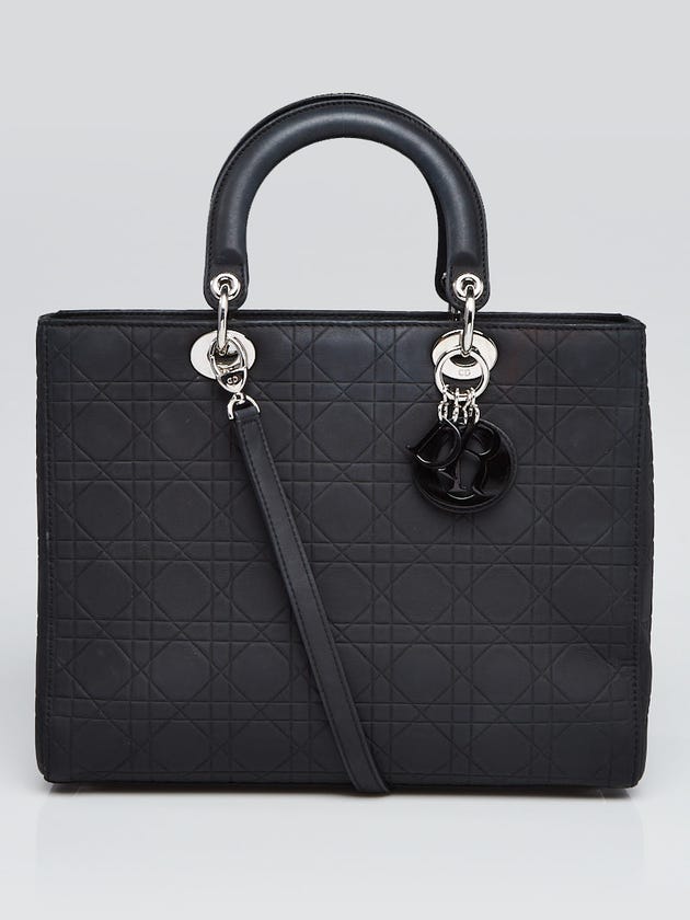 Christian Dior Black Cannage Quilted Ultra Matte Leather Large Lady Dior Bag