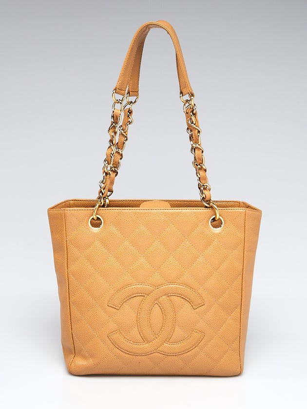 Chanel Beige Caviar Leather Petite Shopping Tote Bag