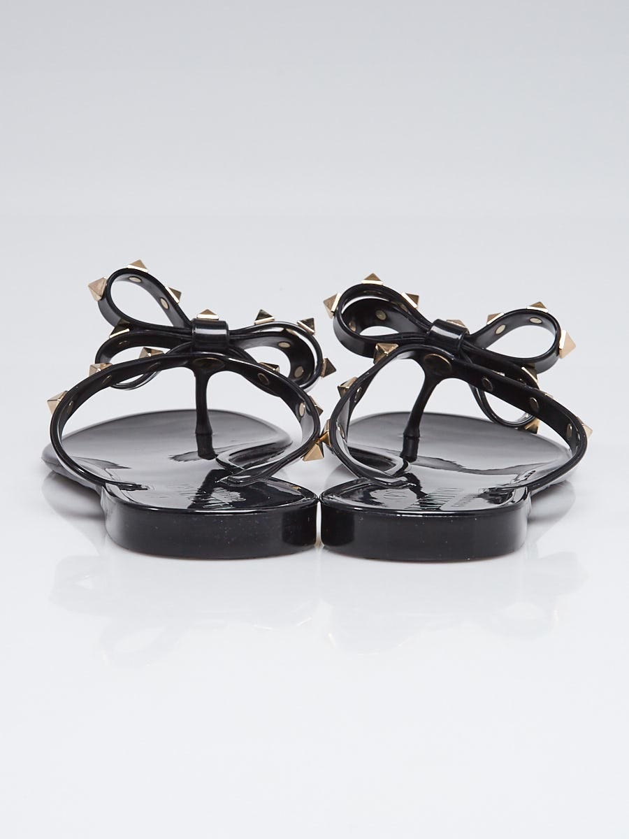 Valentino Black PVC Bow Rockstud Thong Sandals Size 4.5/35