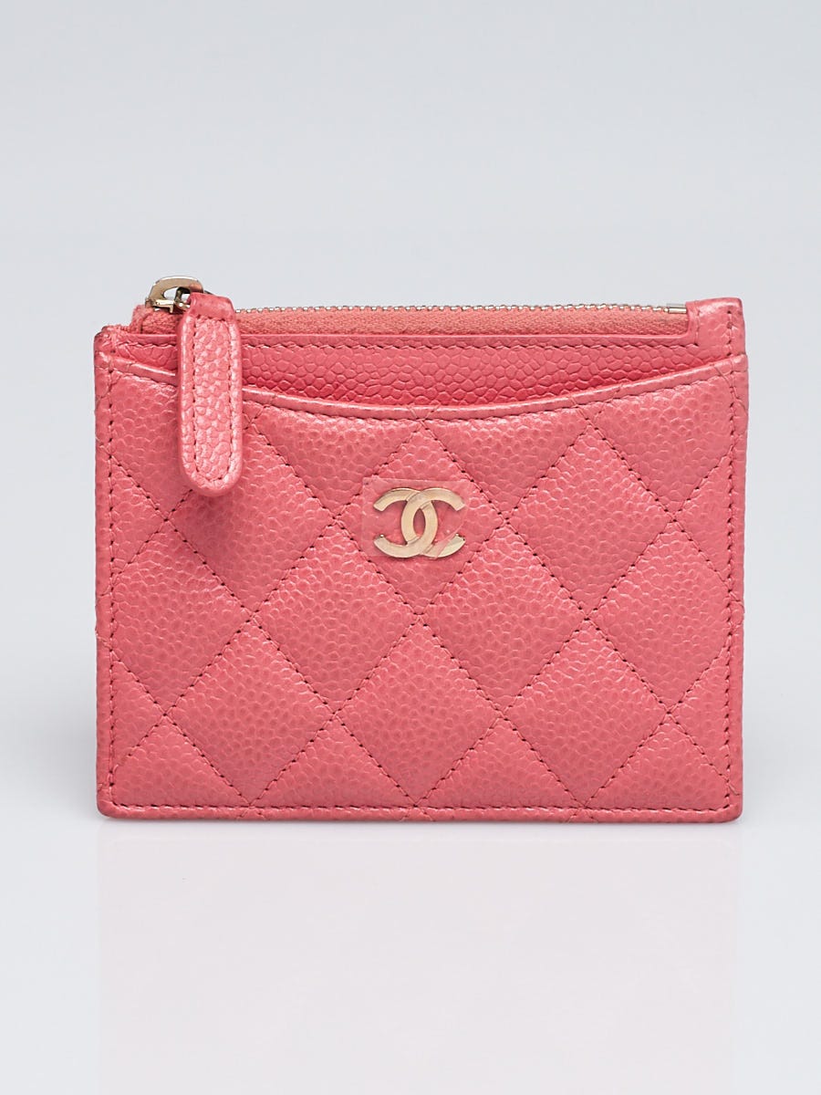 Chanel Pink Quilted Caviar Leather CC Card Holder - Yoogi's Closet