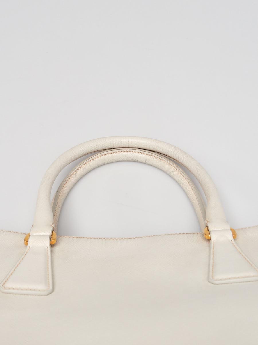 Prada White Saffiano Lux Leather Small Zip Tote Bag 1ba863