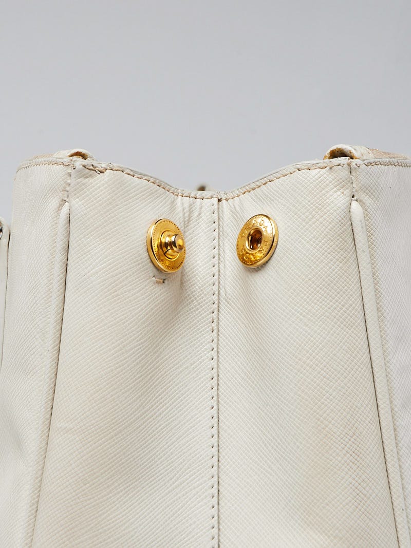 Prada White Saffiano Lux Leather Small Zip Tote Bag 1ba863