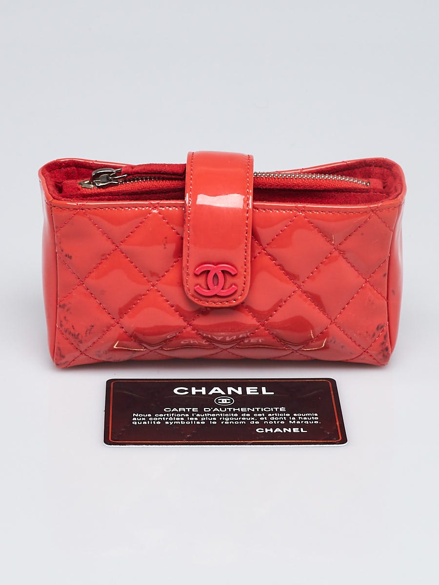 Chanel Orange Quilted Patent Leather Mini Pochette Clutch - Yoogi's Closet