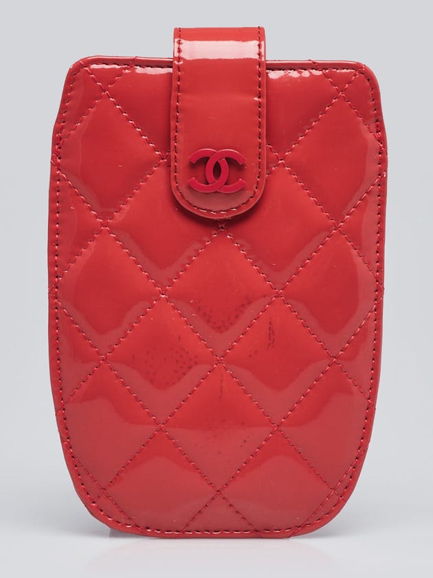 Chanel Coral Quilted Patent Leather Phone Holder Case