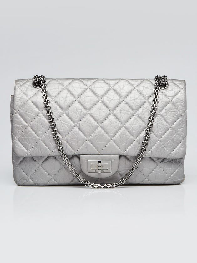 Chanel Silver 2.55 Reissue Quilted Classic Calfskin Leather 227 Jumbo Flap Bag