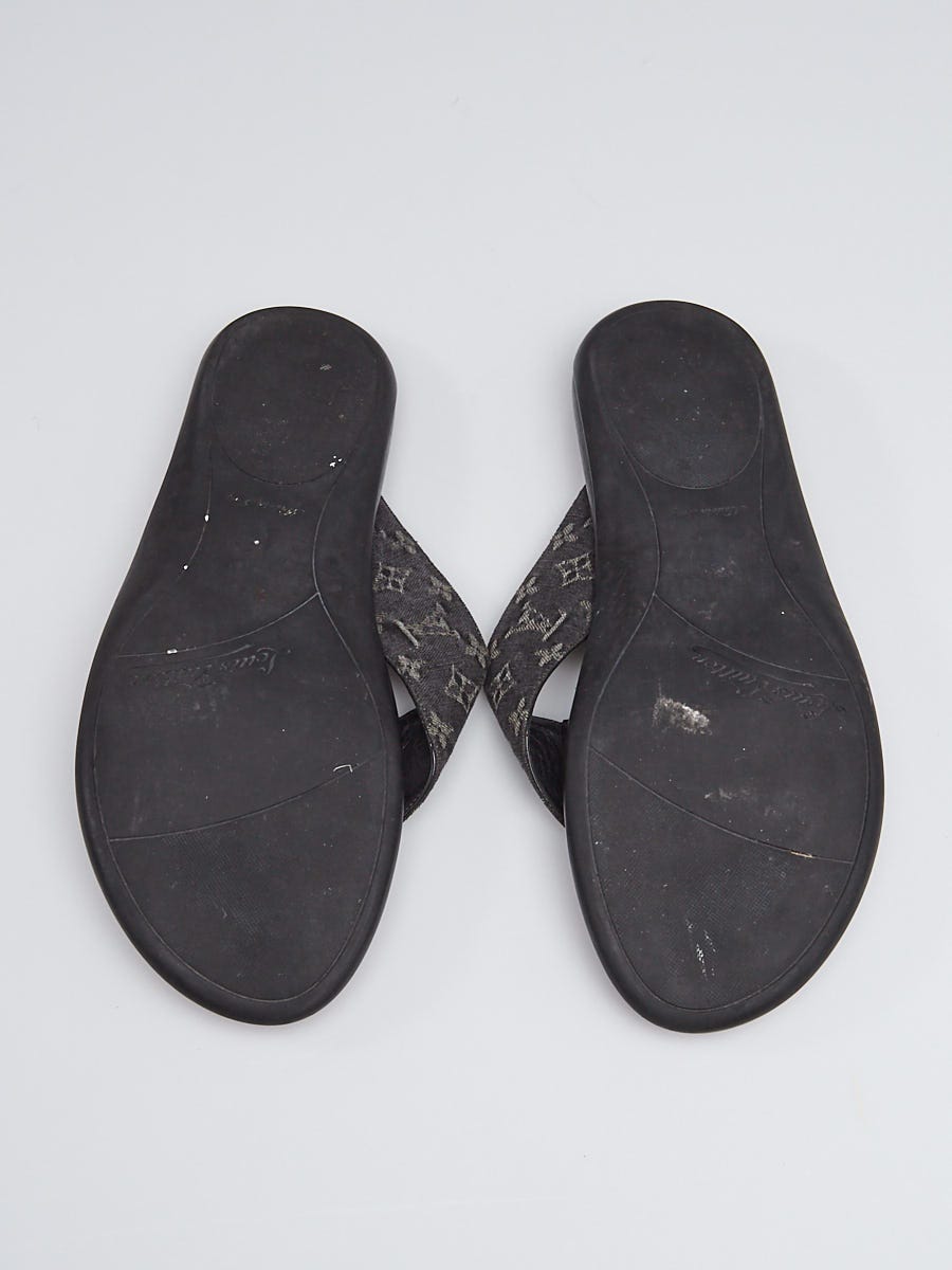 Louis Vuitton Black Monogram Denim Thong Sandals Size 8.5/39