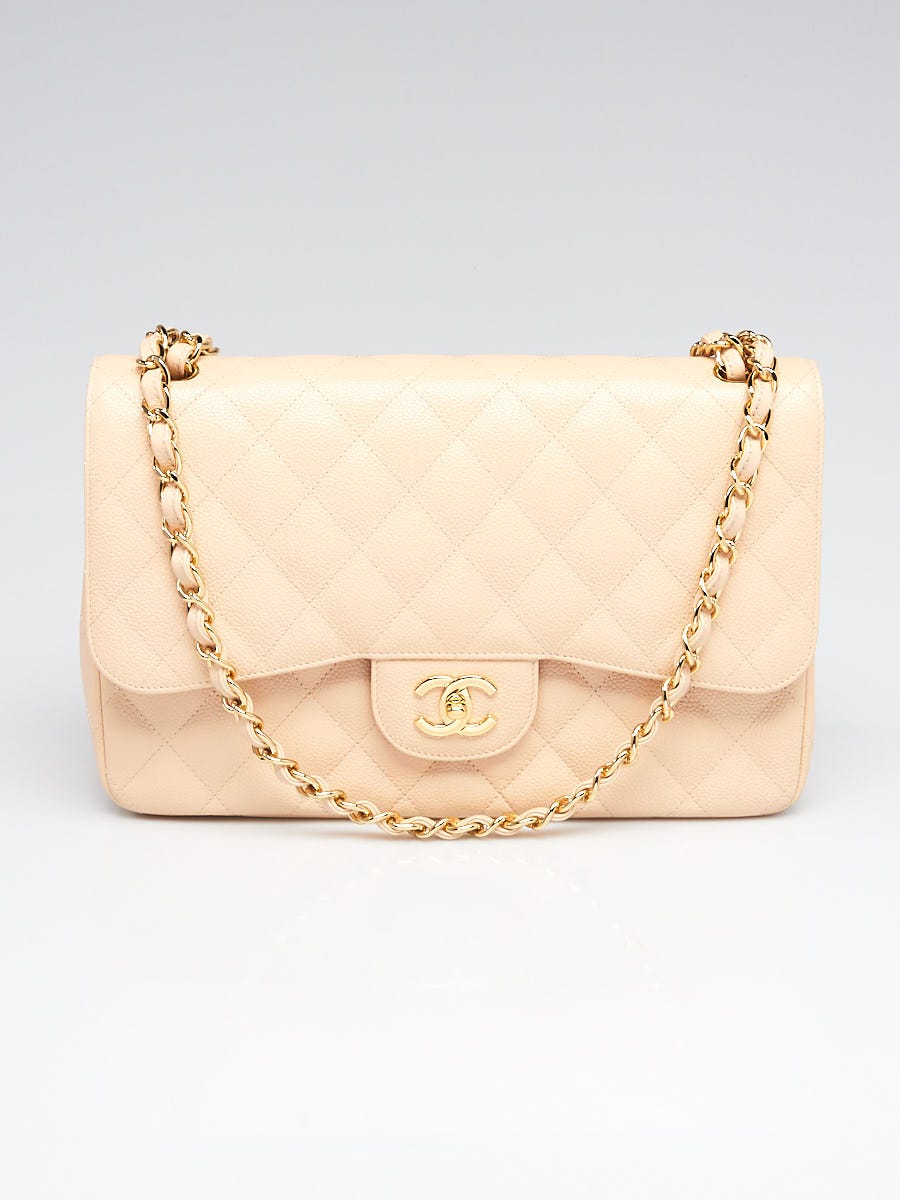 Chanel Beige Clair Quilted Caviar Leather Classic Jumbo Double Flap Bag -  Yoogi's Closet