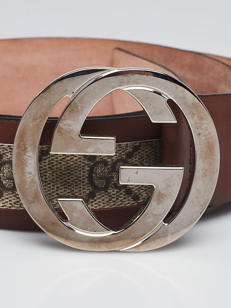 Gucci Beige/Brown GG Coated Canvas Belt w/ Interlocking GG Buckle Size 95/38  | Yoogi's Closet