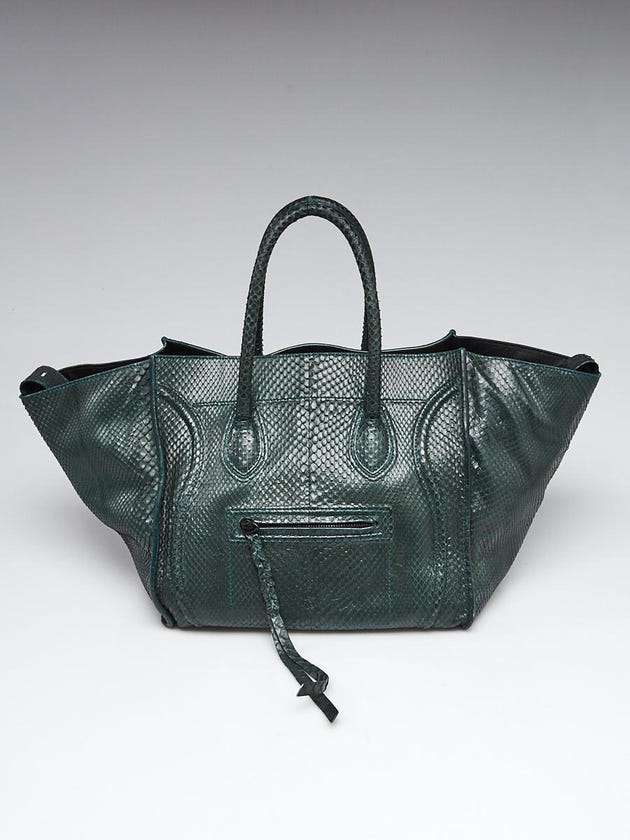 Celine Dark Green Python Medium Phantom Luggage Tote Bag | Yoogi's Closet