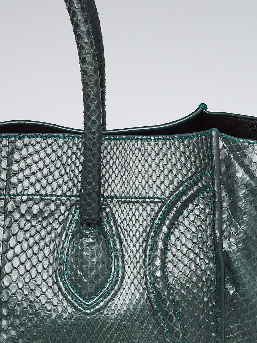 Celine Dark Green Python Medium Phantom Luggage Tote Bag | Yoogi's