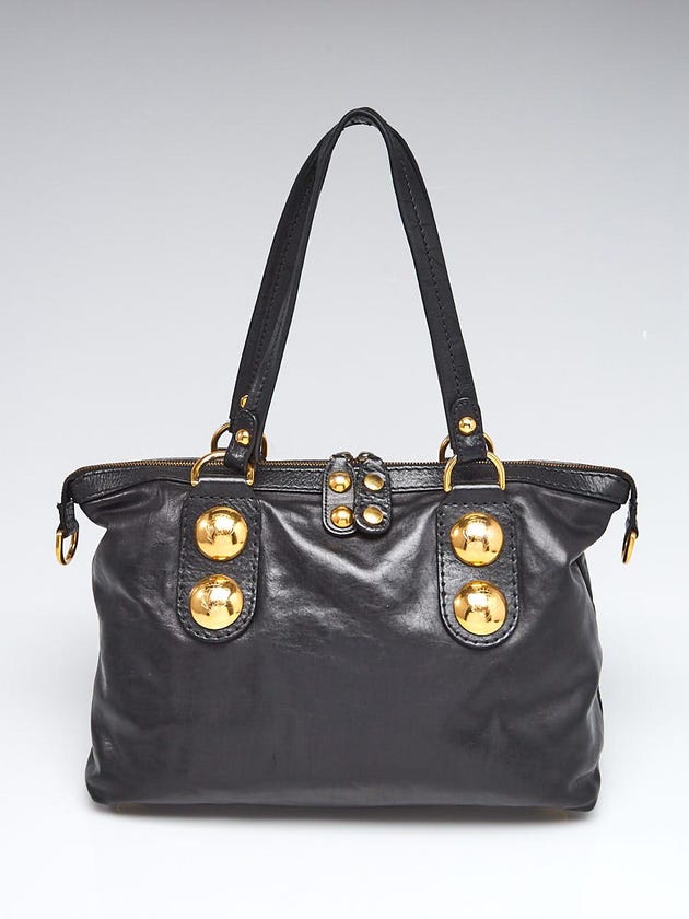 Gucci Black Leather Babouska Top Handle Tote Bag