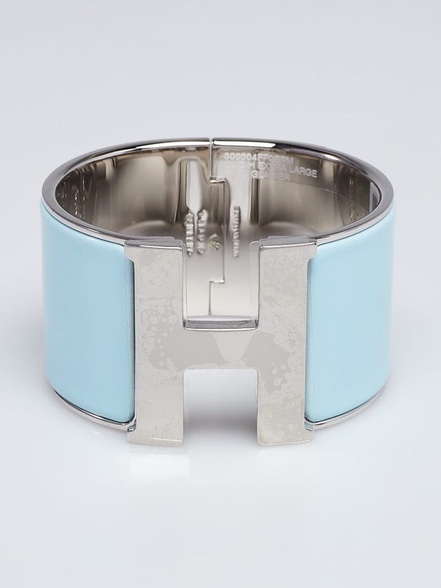 Hermes Bleu Glacier Enamel Palladium Plated Clic-Clac H PM Extra Wide Bracelet