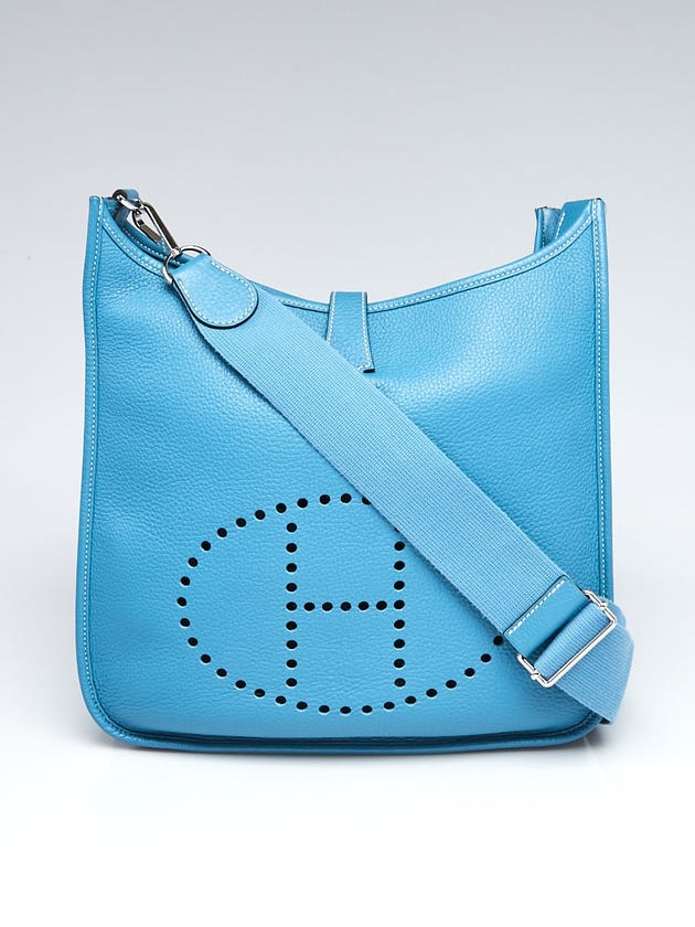 Hermes Blue Jean Clemence Leather Evelyne III GM Bag