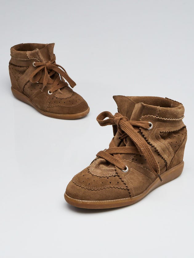 Isabel Marant Brown Suede Bobby Basket Sneaker Wedges Size 7.5/38