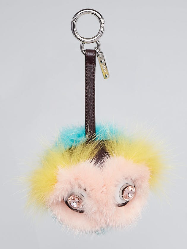 Fendi Green/Pink/Yellow Fox/Mink Fur 'Dazzling' Key Chain and Bag Charm