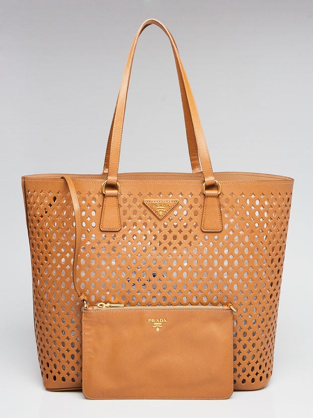 Prada Caramel Saffiano Leather Fori Shopping Tote Bag BR4429