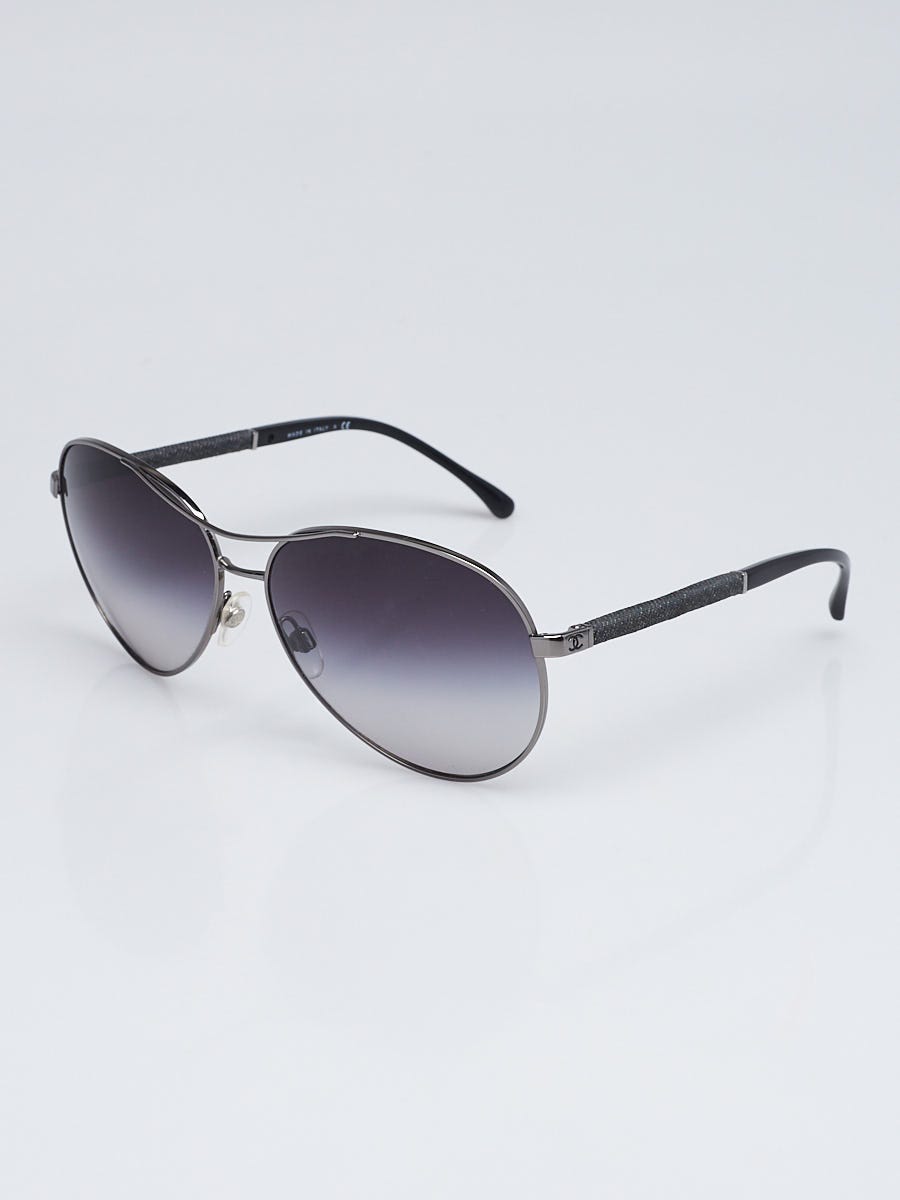 Chanel Silvertone Tinted CC Aviator Sunglasses - 4185 - Yoogi's Closet