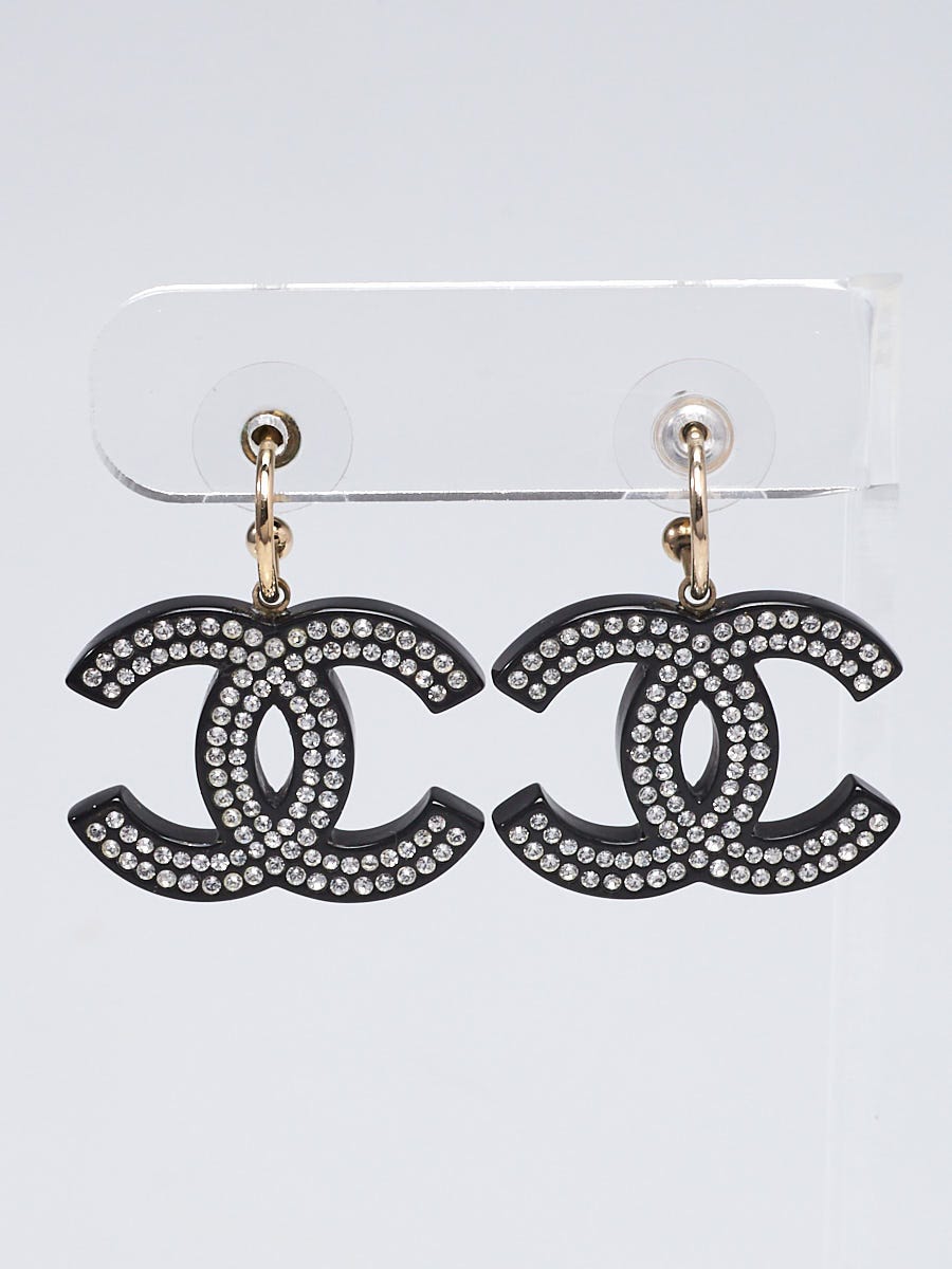 Chanel Black Resin CC Logo Earrings - Yoogi's Closet