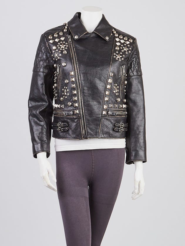 Gucci Black Calfskin Leather Studded Biker Jacket Size 6/40
