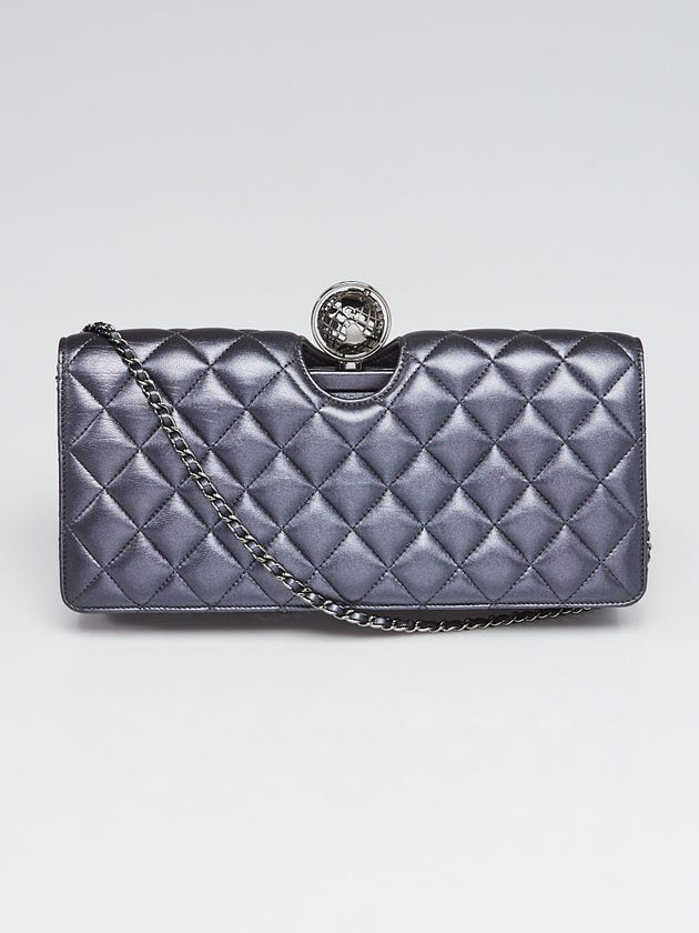 Chanel Dark Blue Quilted Lambskin Leather Around World Chain Clutch Bag