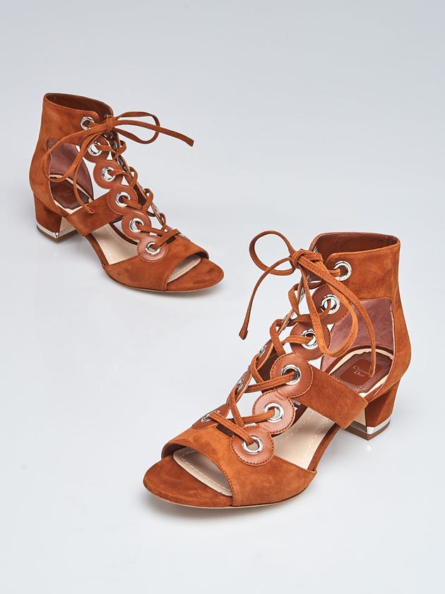 Christian Dior Tan Suede Grommet Lace Up Spice Sandals Size 7.5/38