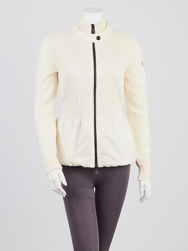 Moncler Ivory Magilone Quilted Nylon and Knit Wool Cardigan Jacket Size S