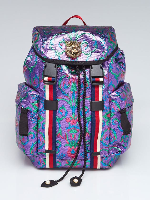 Gucci Purple Brocade Techpack Backpack Bag