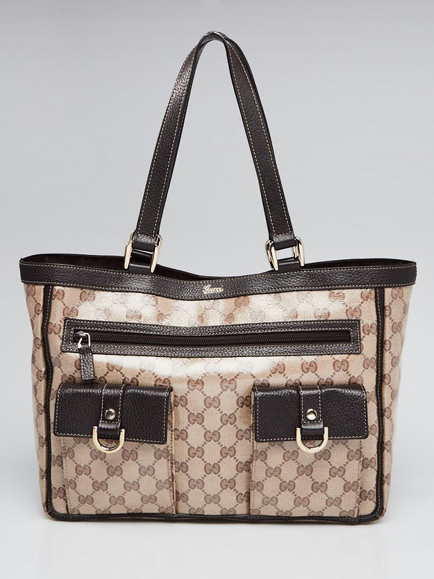 Gucci Beige/Ebony GG Crystal Coated Canvas Abbey Pocket Tote Bag