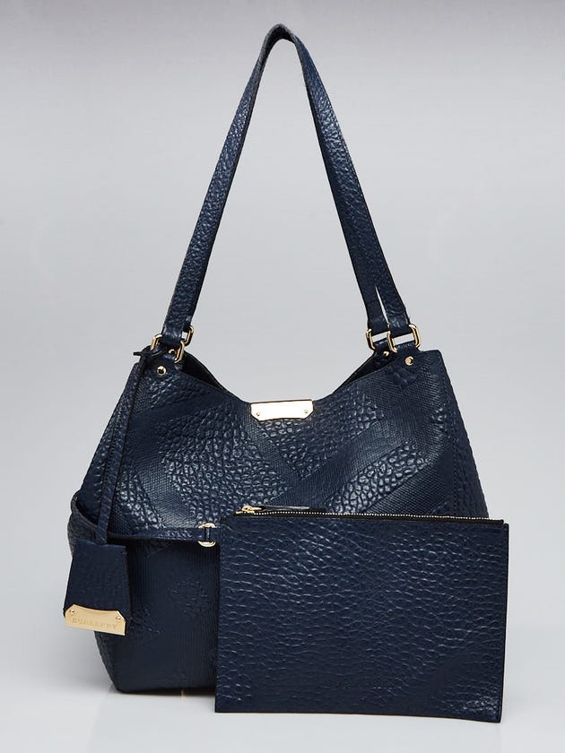 Burberry Blue Embossed Check Leather Small Canterbury Tote Bag
