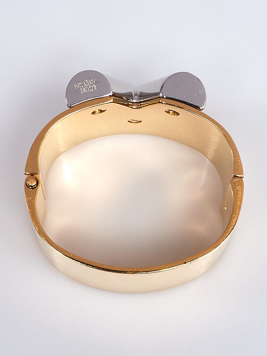 Louis Vuitton Silvertone Essential V Cuff Bracelet - Yoogi's Closet