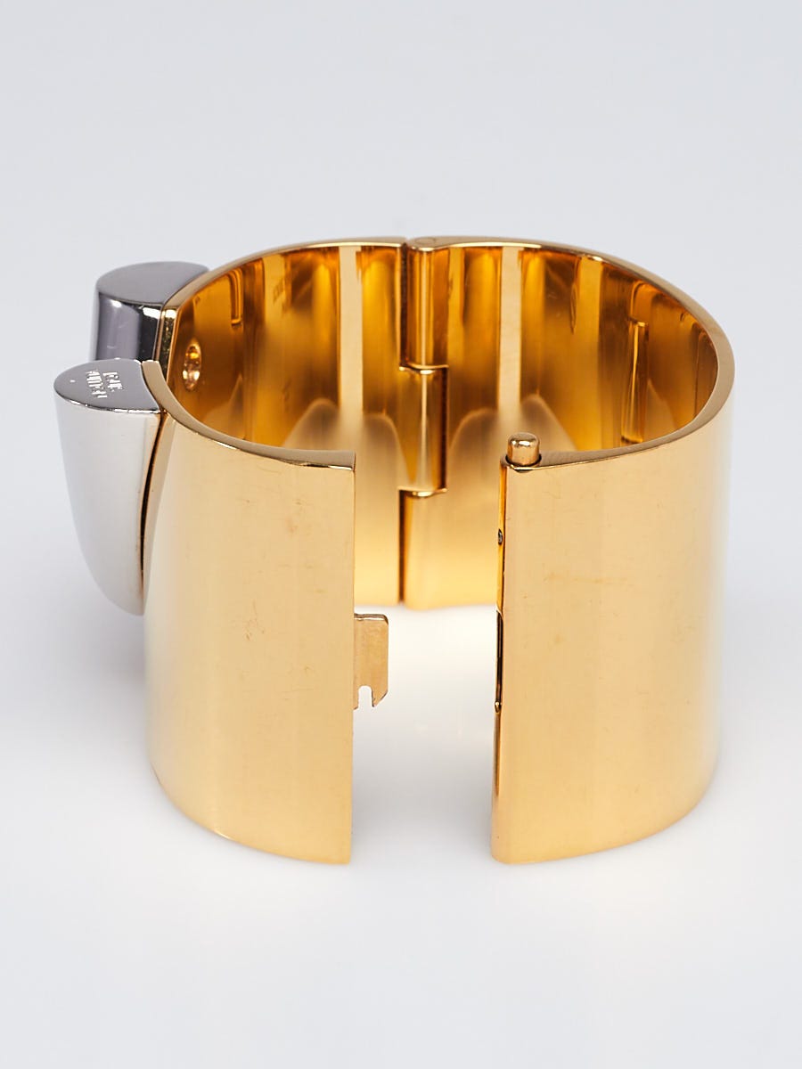 Louis Vuitton Goldtone/Silvertone Essential V Cuff Bracelet - Yoogi's Closet