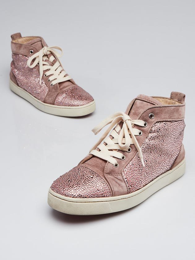 Christian Louboutin Pink Suede Crystal Bip Bip High Top Sneakers Size 10/40.5