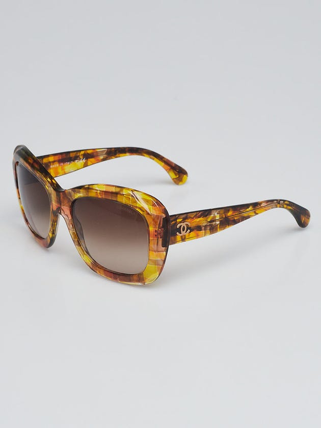 Chanel Yellow Plaid Acetate Square Frame Sunglasses-5324