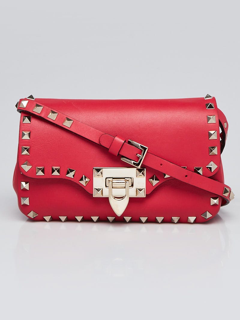 Valentino Garavani Rockstud Flip Lock Flap Bag Leather Mini Red