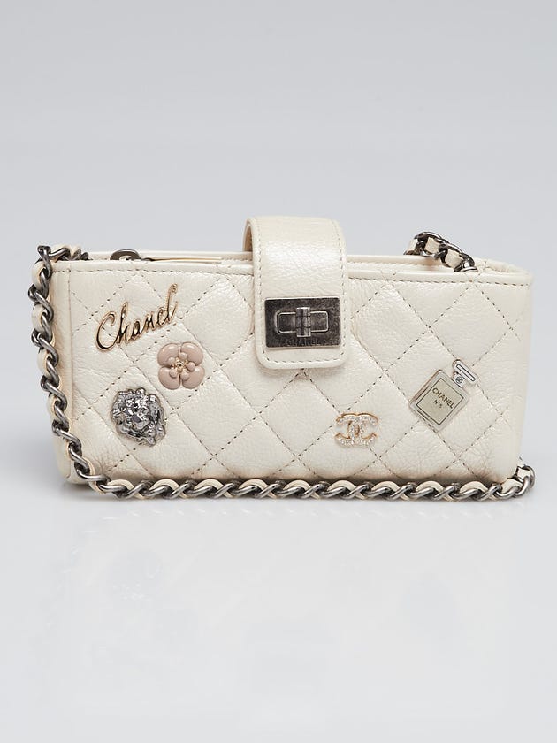 Chanel Ivory Quilted Leather Reissue Lucky Charms Mini Phone Holder Clutch Bag w/ Chain Strap