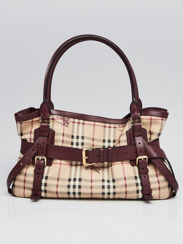 Burberry Haymarket Check Coated Canvas Red Leather Belted Bag