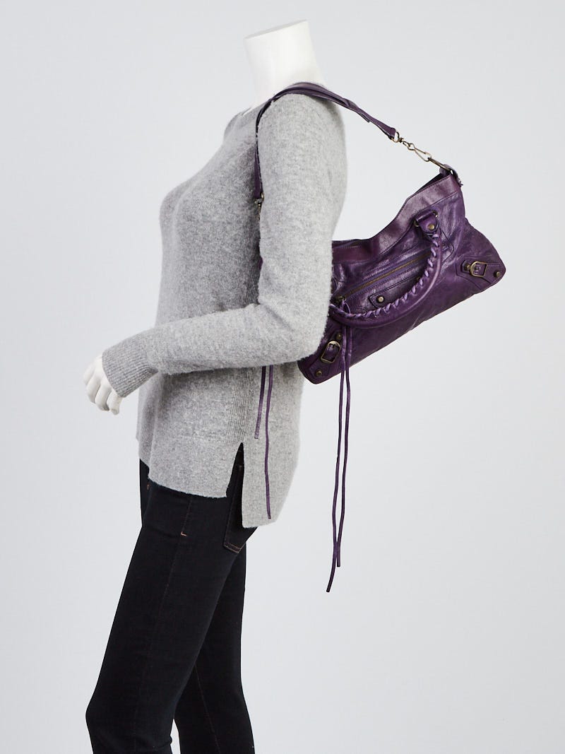 Balenciaga Eggplant Lambskin leather Motorcycle First Bag