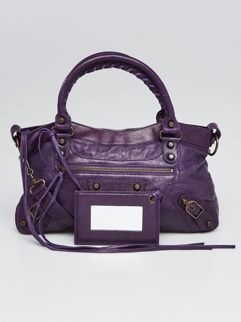 Balenciaga Eggplant Lambskin leather Motorcycle First Bag