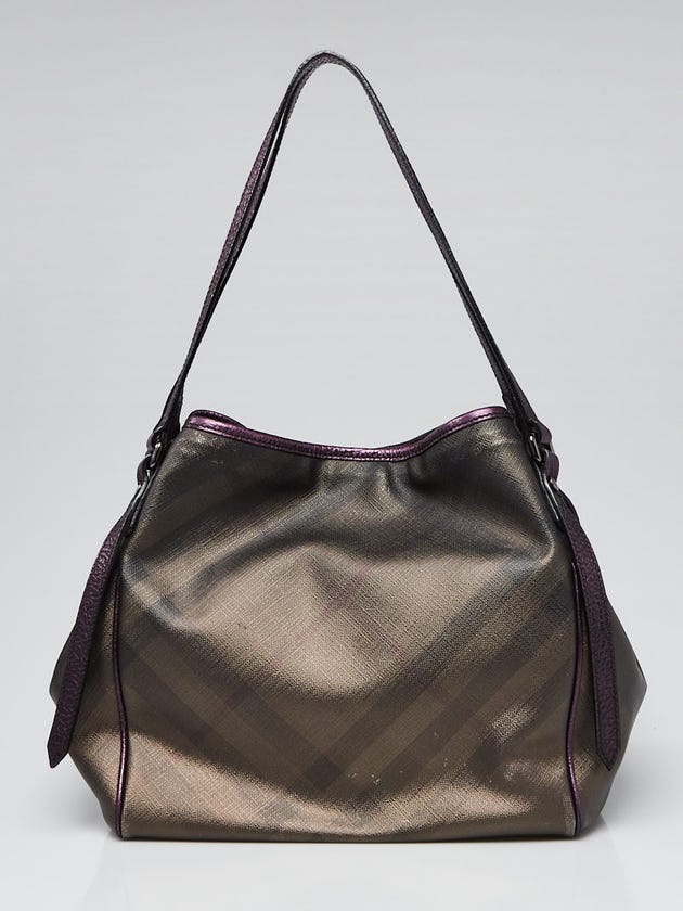 Burberry Purple/Bronze Check Coated Canvas/Leather Small Canterbury Tote Bag