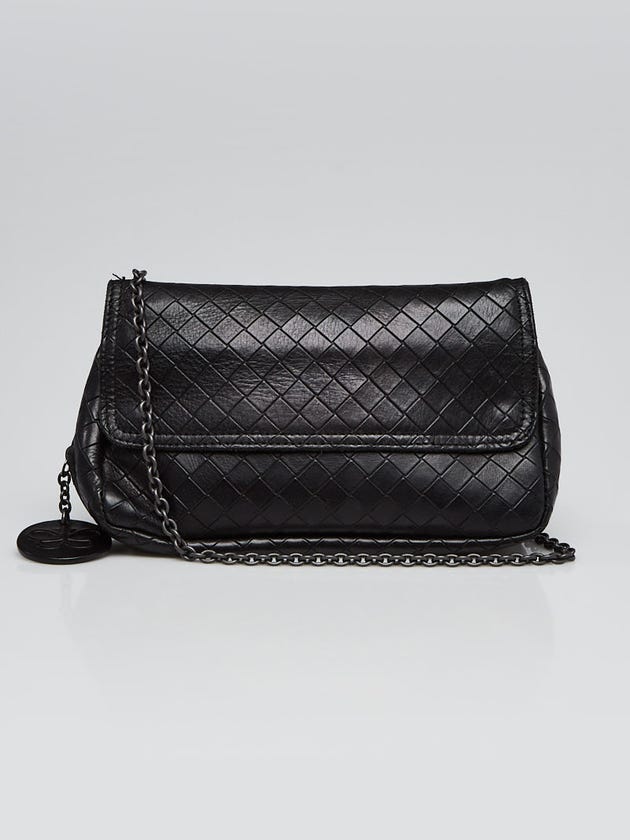 Bottega Veneta Black Intrecciato Woven Nappa Leather Mini Wallet Chain Bag