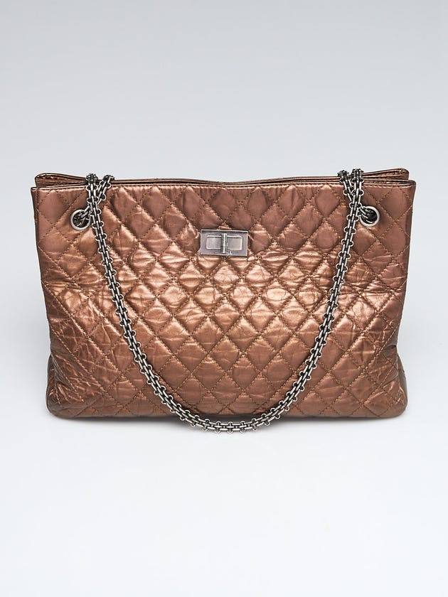 Chanel Bronze Quilted Crinkled Calfskin Leather 2.55 Reissue Shopping Tote Bag