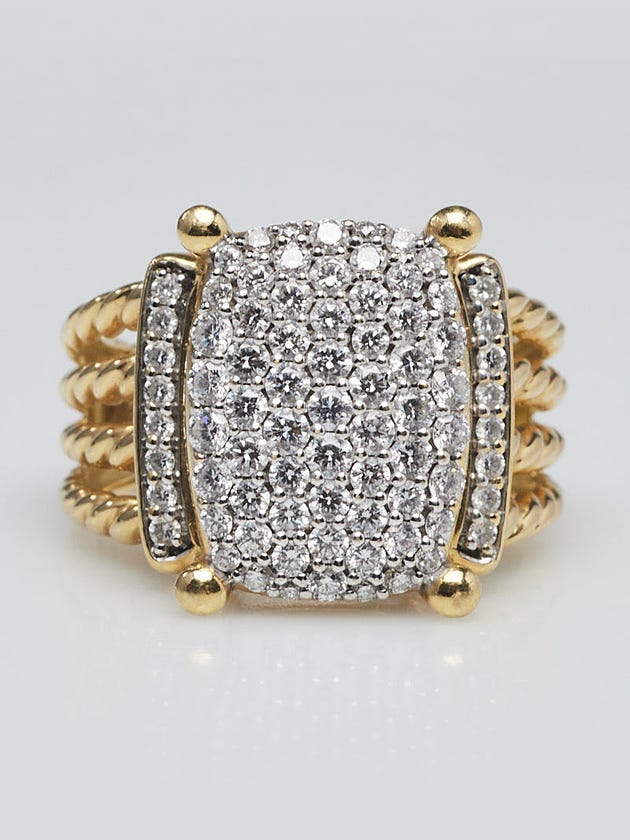 David Yurman 16x12mm 18k Yellow Gold and Diamond Wheaton Ring Size 8