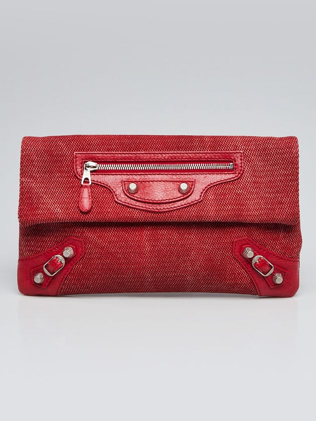 Balenciaga Red Canvas and Lambskin Leather Giant 12 Silver Envelope Clutch Bag