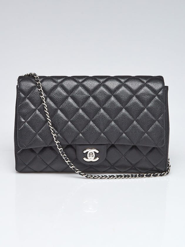 Chanel Black Quilted Caviar Leather Chain Clutch Flap Bag
