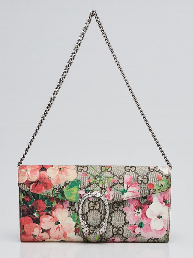 Gucci Beige/Pink GG Blooms Coated Canvas Mini Wallet on Chain Clutch Bag