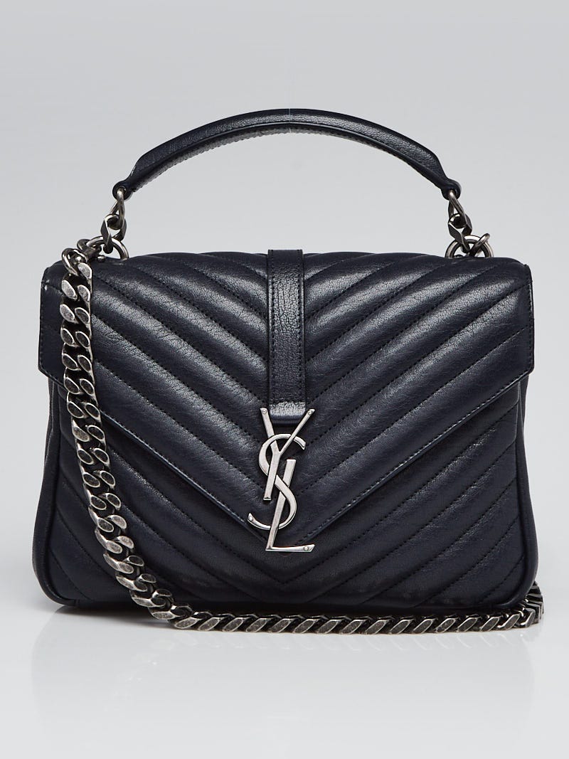 【Yves Saint Laurentレザーバック】ネイビー Yves Saint Laurent Navy Blue Chevron Quilted Leather Monogram