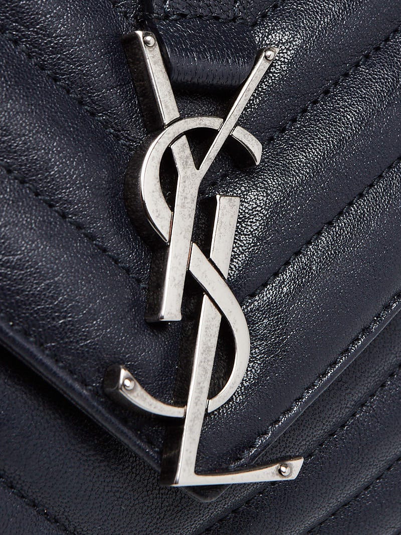 Yves Saint Laurent Navy Blue Chevron Quilted Leather Monogram