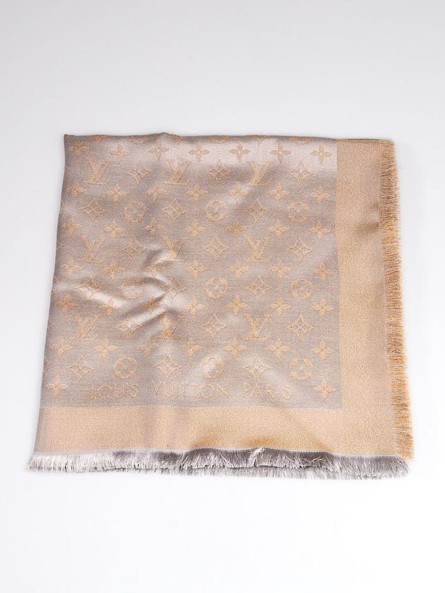 Louis Vuitton Gold/Grey Monogram Shine Shawl Scarf